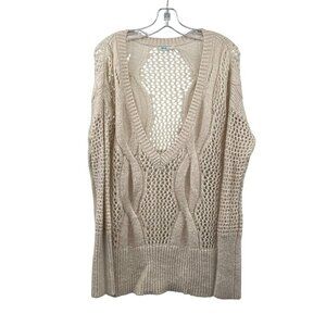Kimchi Blue Womens Open Knit Sweater Deep V-Neck Cream Size Medium